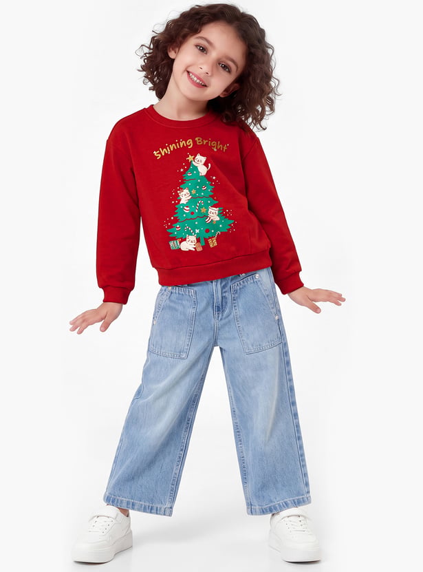 Girls Printed Pullover Sweatshirt