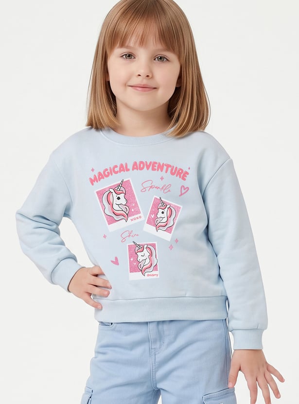Girls Unicorn Printed Pullover Sweatshirt