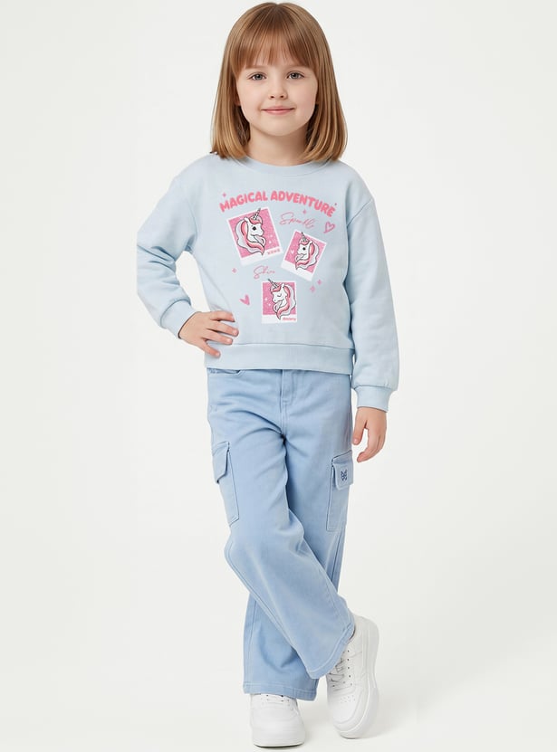 Girls Unicorn Printed Pullover Sweatshirt