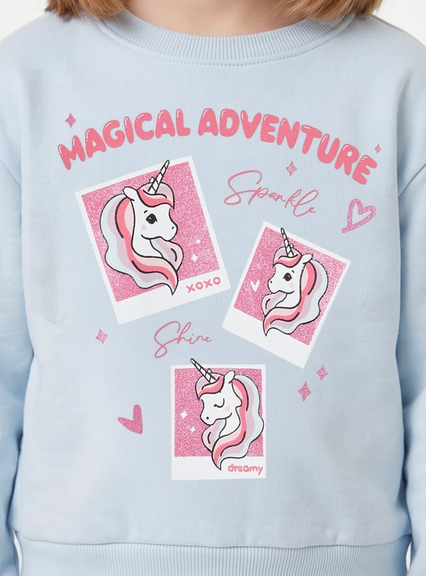 Girls Unicorn Printed Pullover Sweatshirt