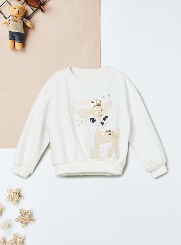 Girls Deer Embellished Sweatshirt