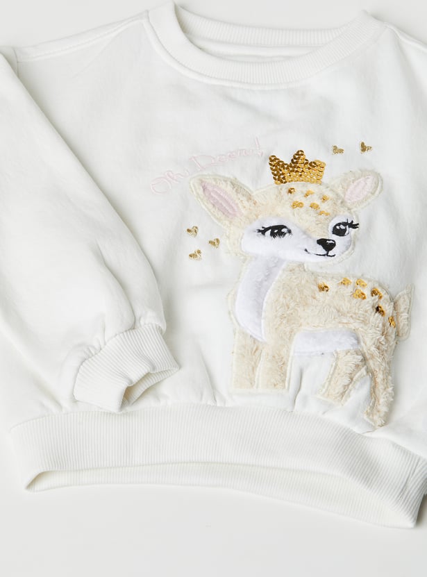 Girls Deer Embellished Sweatshirt