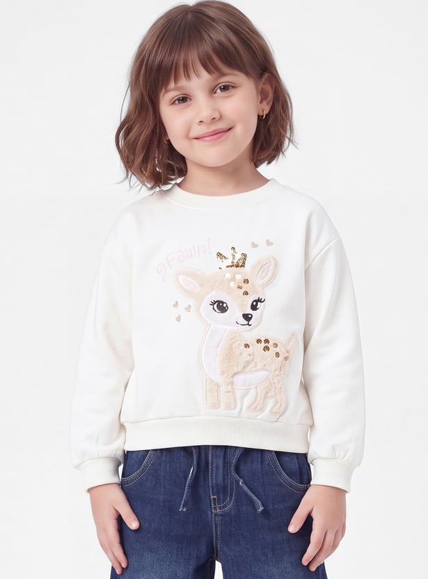 Girls Deer Embellished Sweatshirt