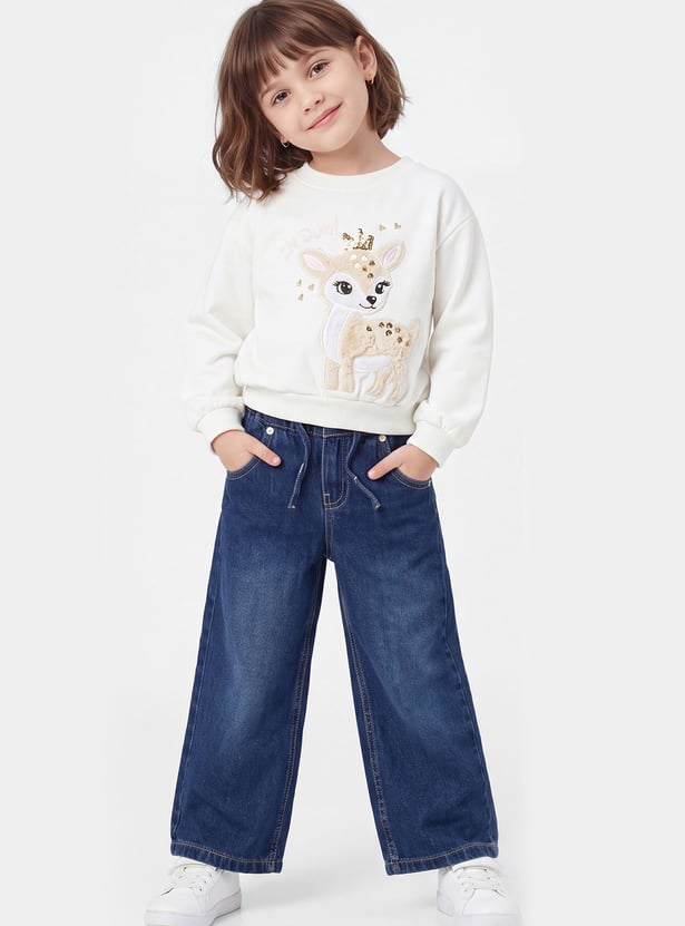 Girls Deer Embellished Sweatshirt