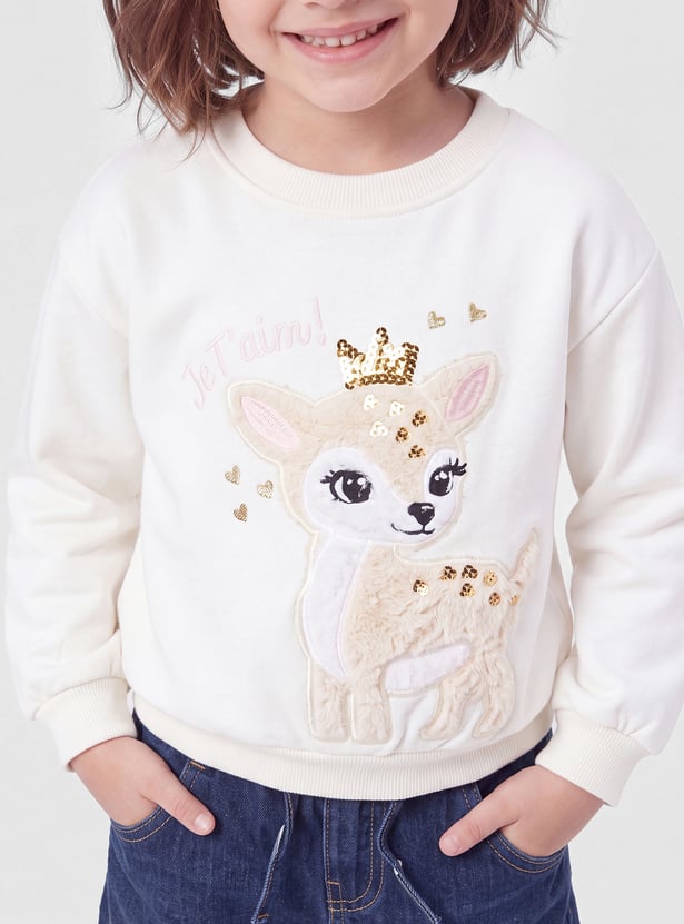 Girls Deer Embellished Sweatshirt