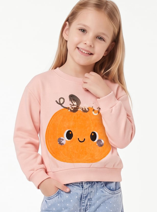 Girls Pumpkin Embellished Sweatshirt