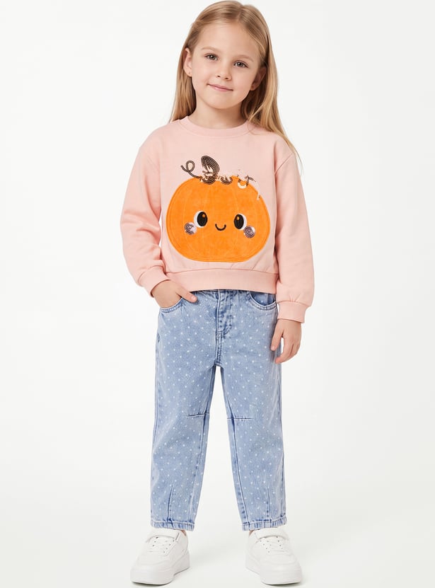 Girls Pumpkin Embellished Sweatshirt