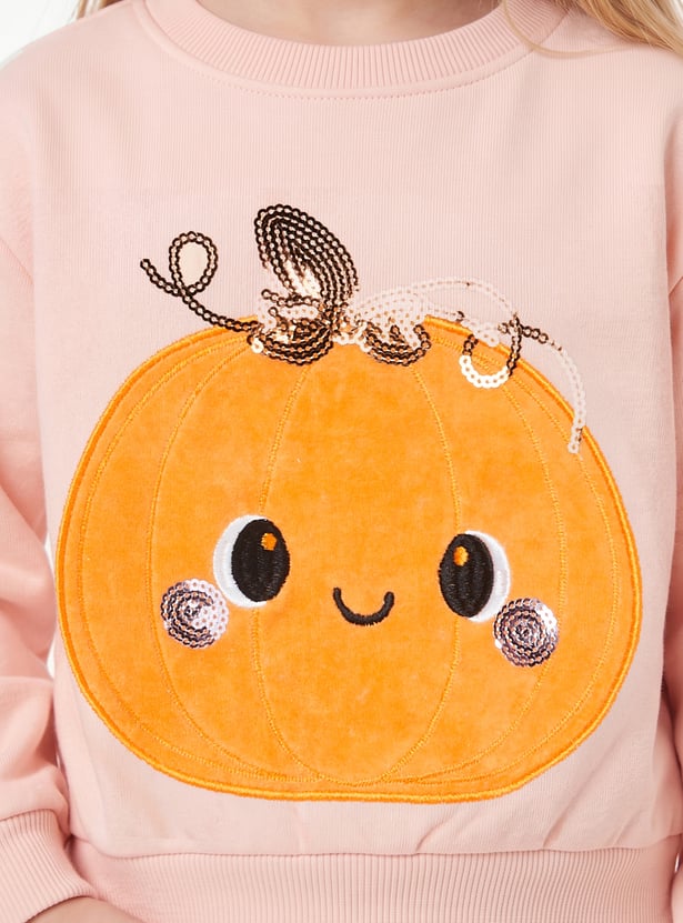 Girls Pumpkin Embellished Sweatshirt