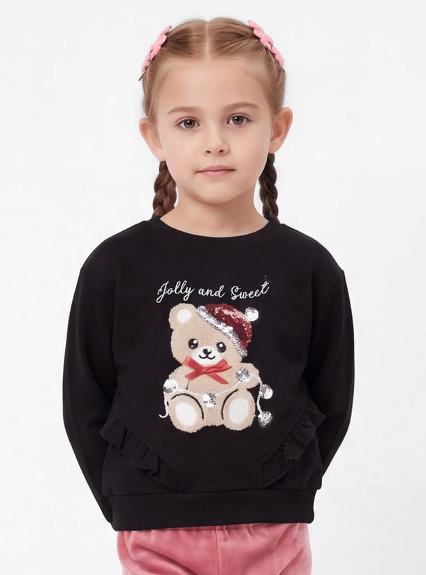 Girls Teddy Bear Embroidered Sweatshirt