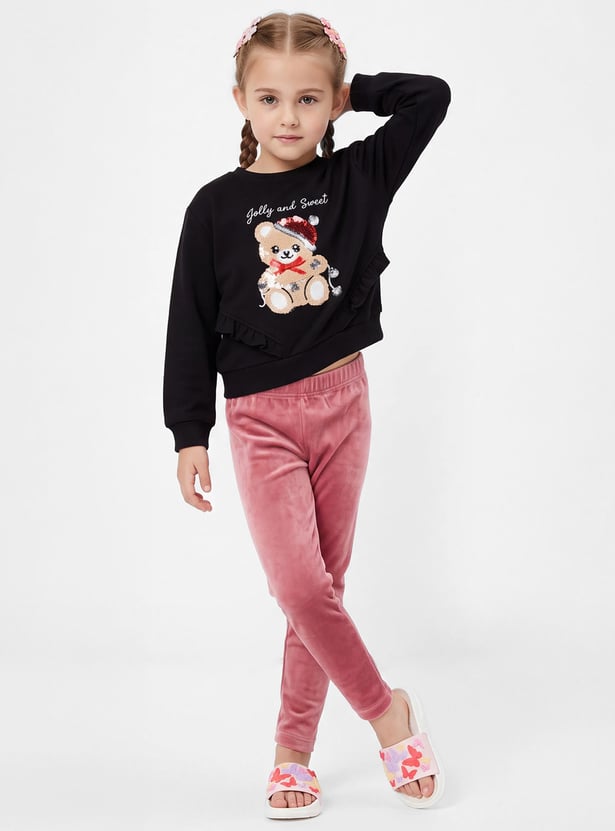 Girls Teddy Bear Embroidered Sweatshirt