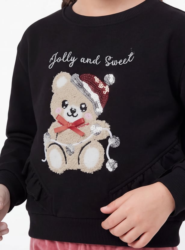 Girls Teddy Bear Embroidered Sweatshirt
