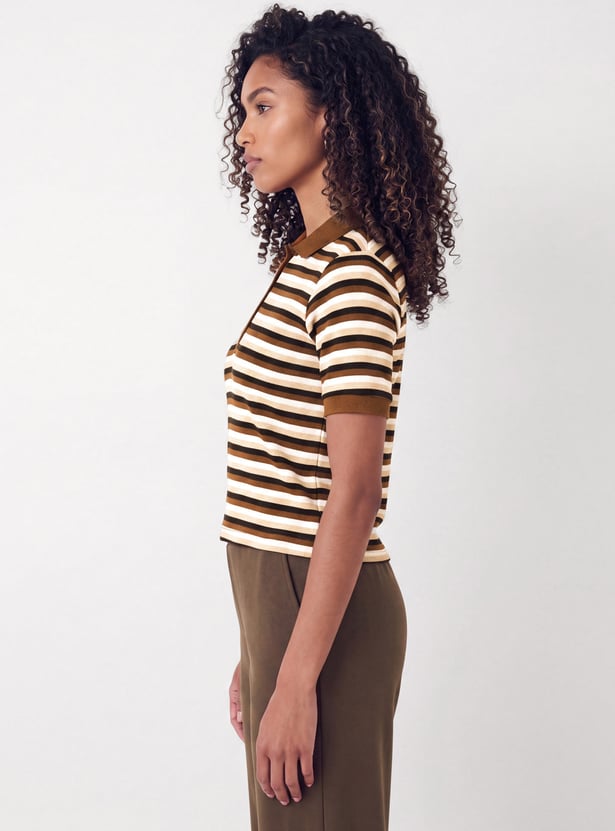 Women Striped Sport Polo T-shirt