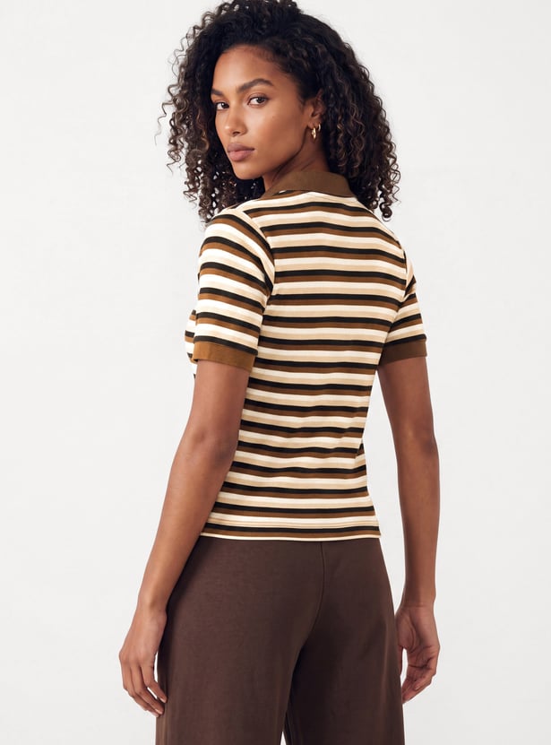 Women Striped Sport Polo T-shirt