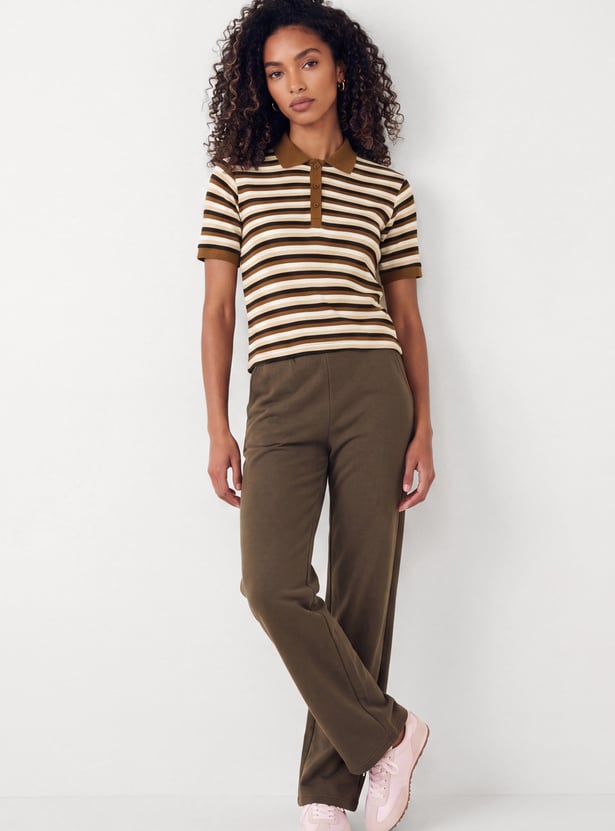 Women Striped Sport Polo T-shirt