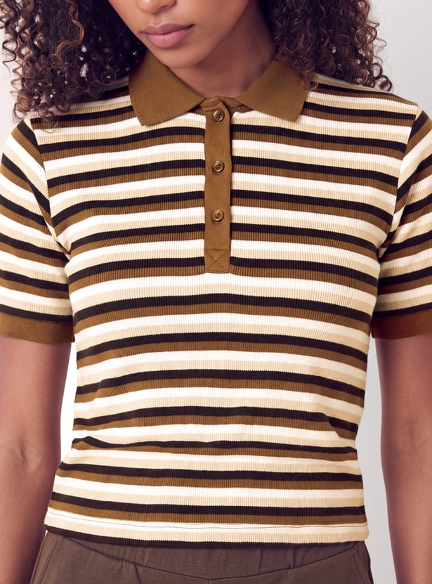 Women Striped Sport Polo T-shirt