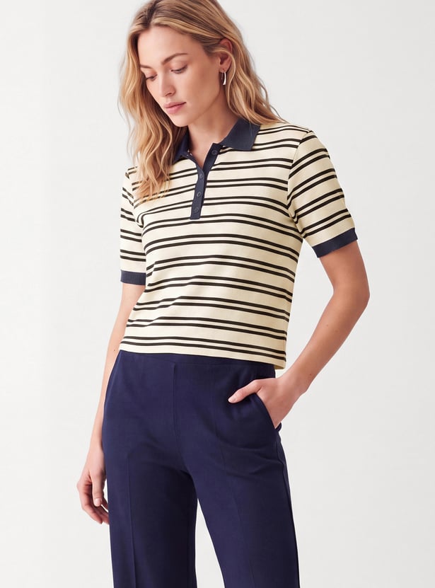 Women Striped Sport Polo T-shirt