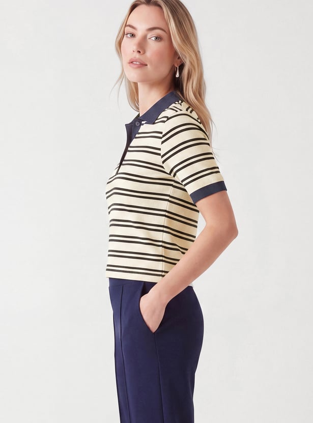Women Striped Sport Polo T-shirt