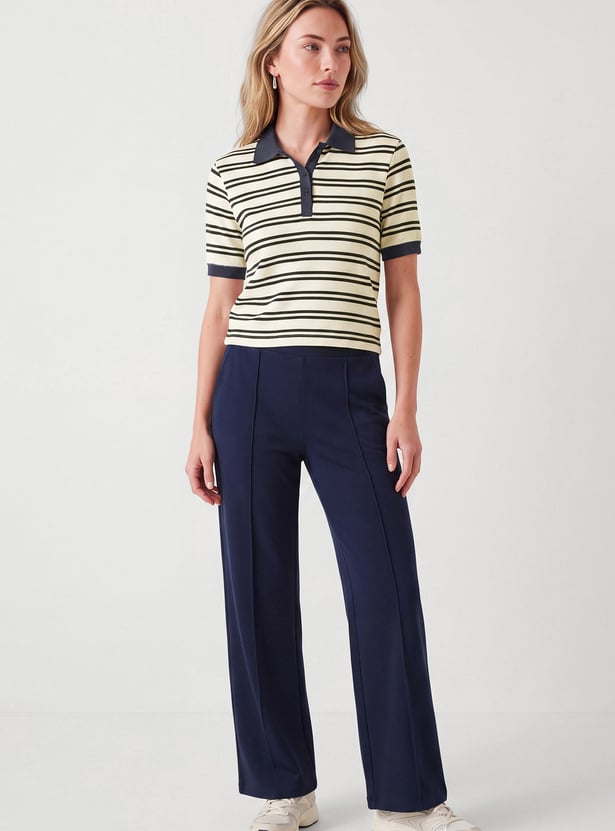 Women Striped Sport Polo T-shirt
