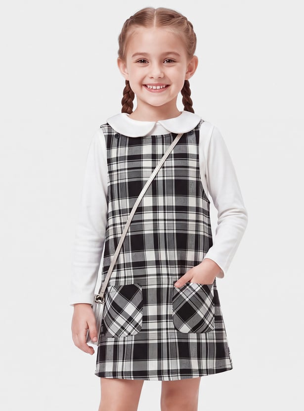 Girls Checked Dungaree Dress with Top