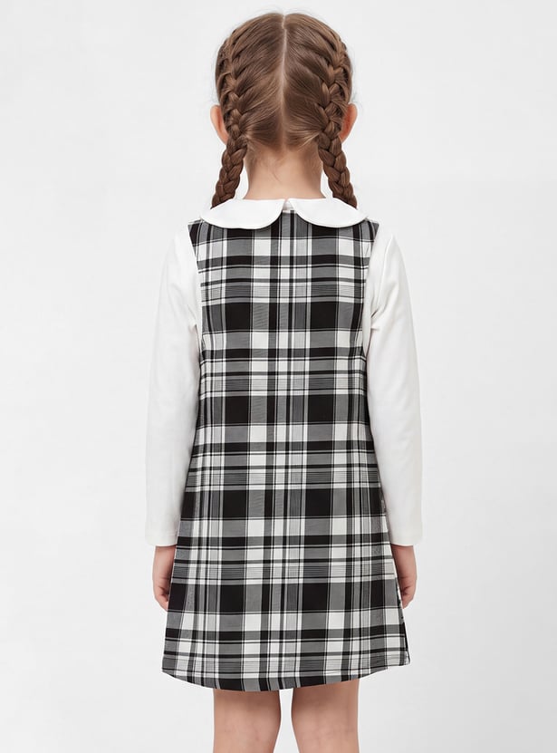 Girls Checked Dungaree Dress with Top