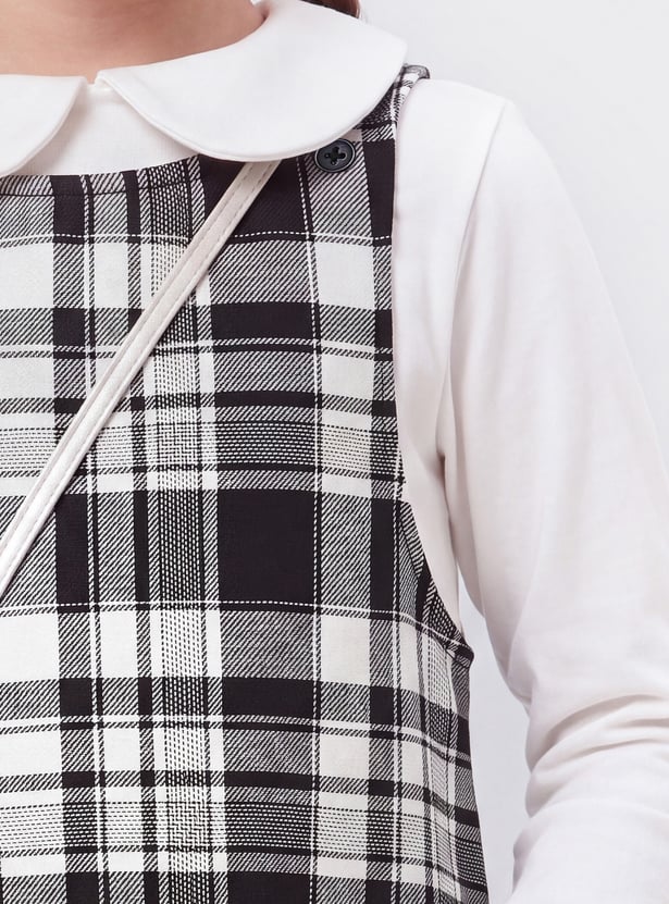 Girls Checked Dungaree Dress with Top