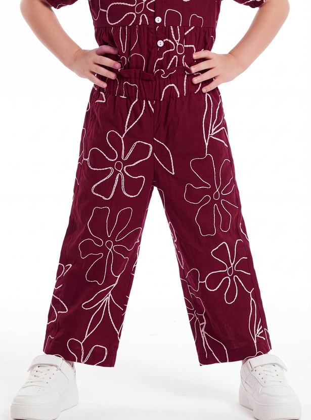 Girls Floral Embroidered Trousers Set
