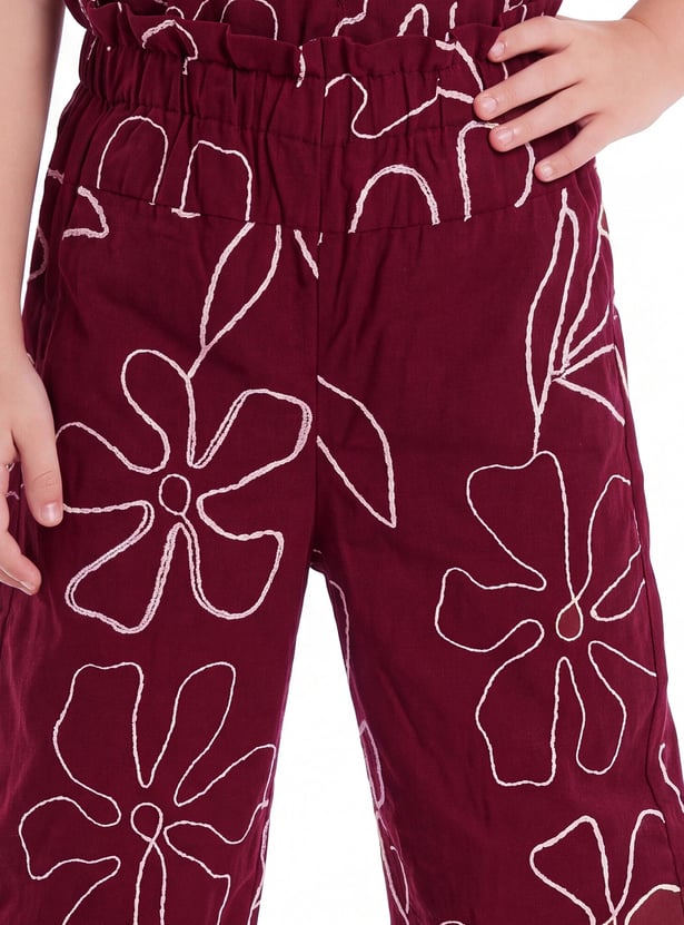 Girls Floral Embroidered Trousers Set
