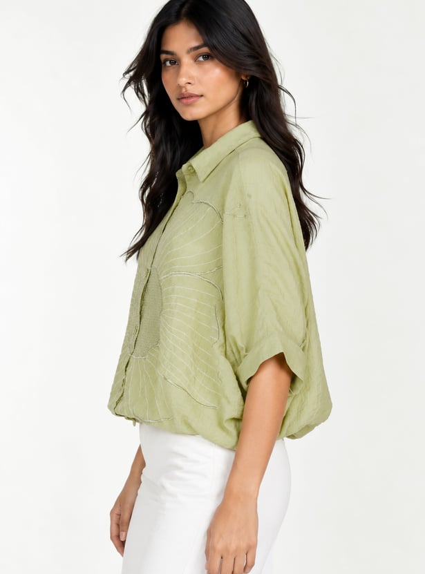 Women Shirt Collar Embroidered Tunic