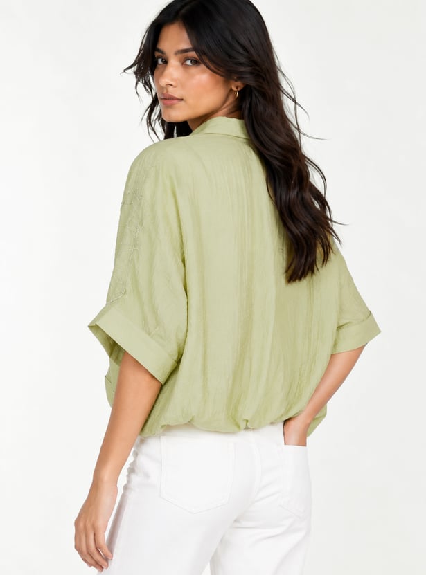 Women Shirt Collar Embroidered Tunic