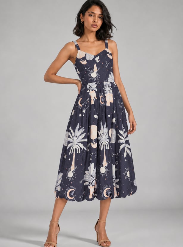 Women Printed A-line Balloon Hem Dress