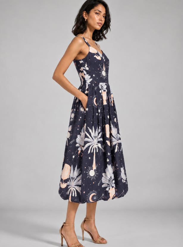 Women Printed A-line Balloon Hem Dress