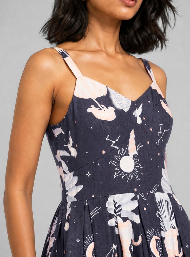 Women Printed A-line Balloon Hem Dress