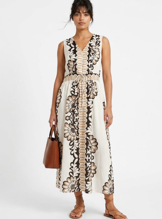 Women Printed Belted A-line Dress