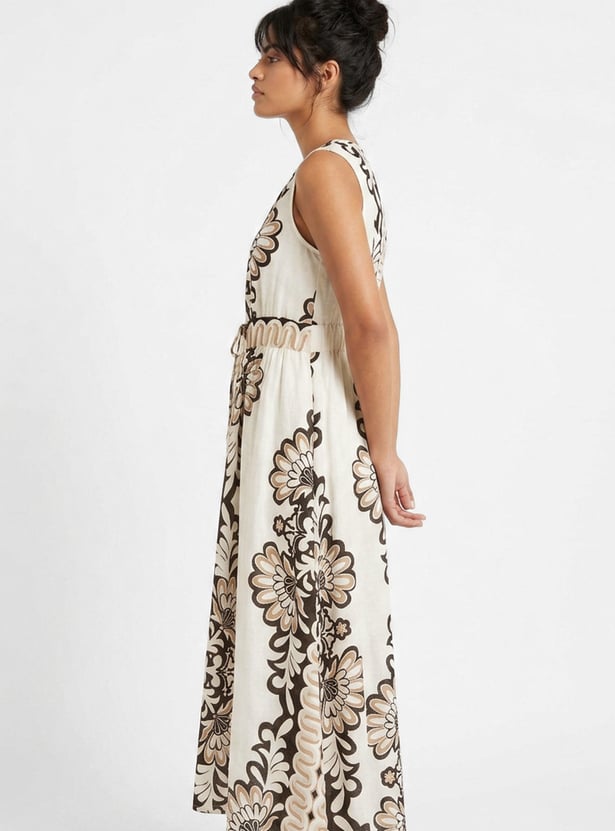 Women Printed Belted A-line Dress