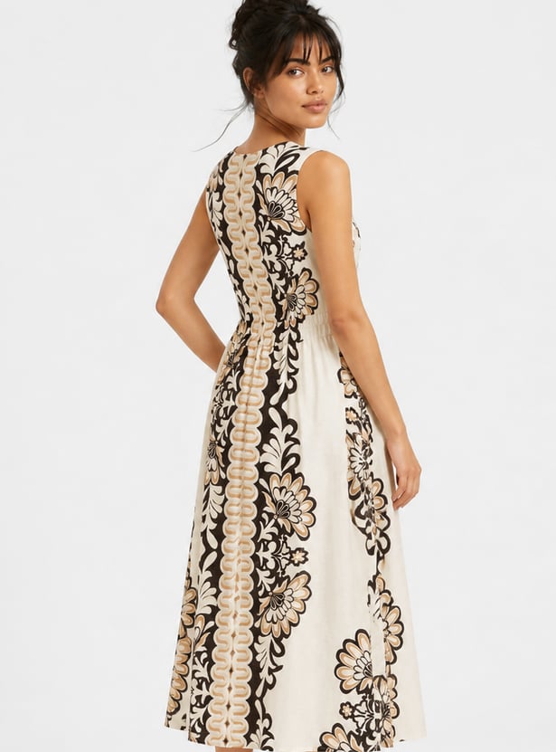 Women Printed Belted A-line Dress