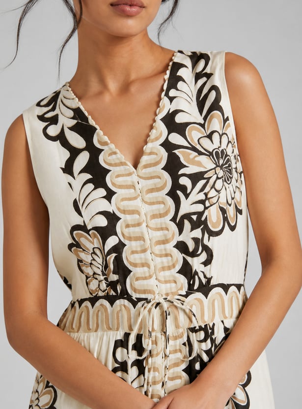 Women Printed Belted A-line Dress