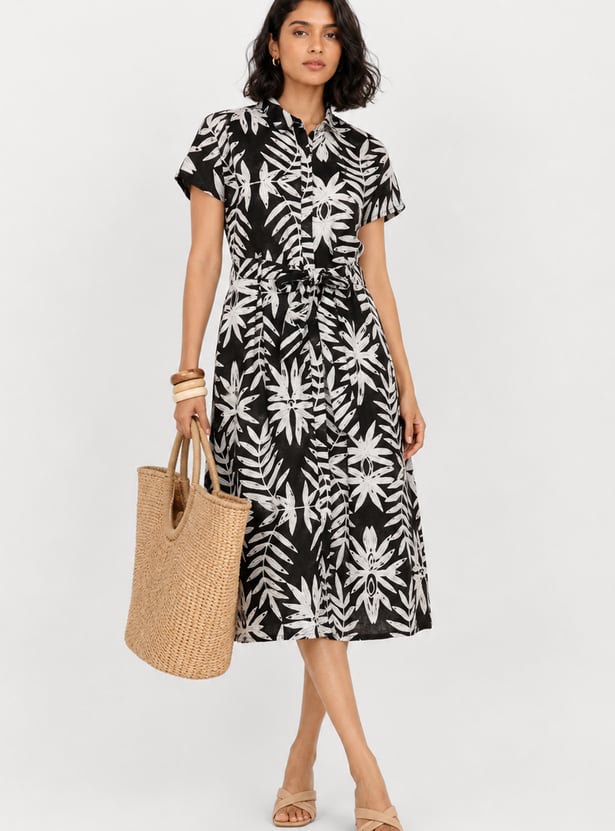 Women Printed Belted Shirt Dress