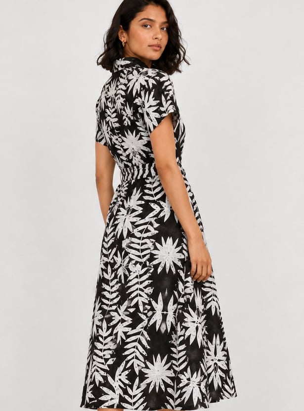 Women Printed Belted Shirt Dress