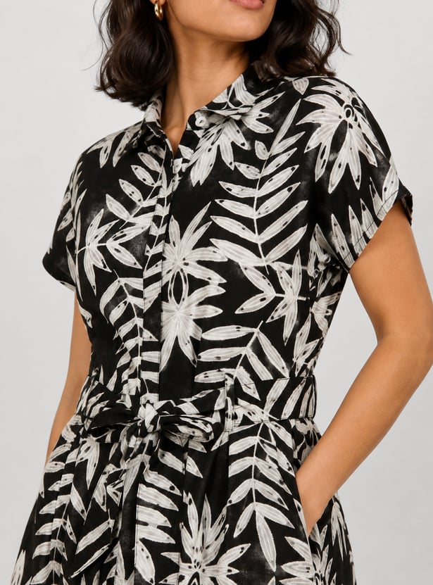 Women Printed Belted Shirt Dress