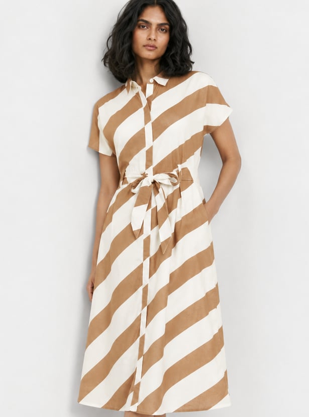 Women Printed Belted Shirt Dress