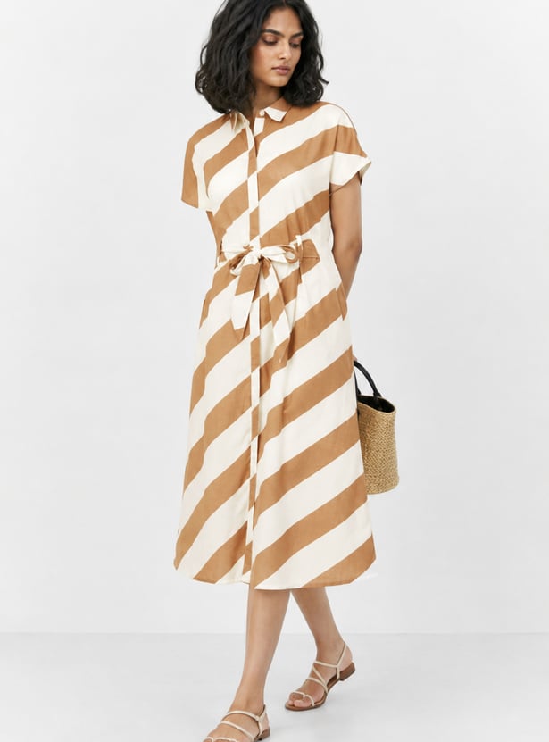 Women Printed Belted Shirt Dress