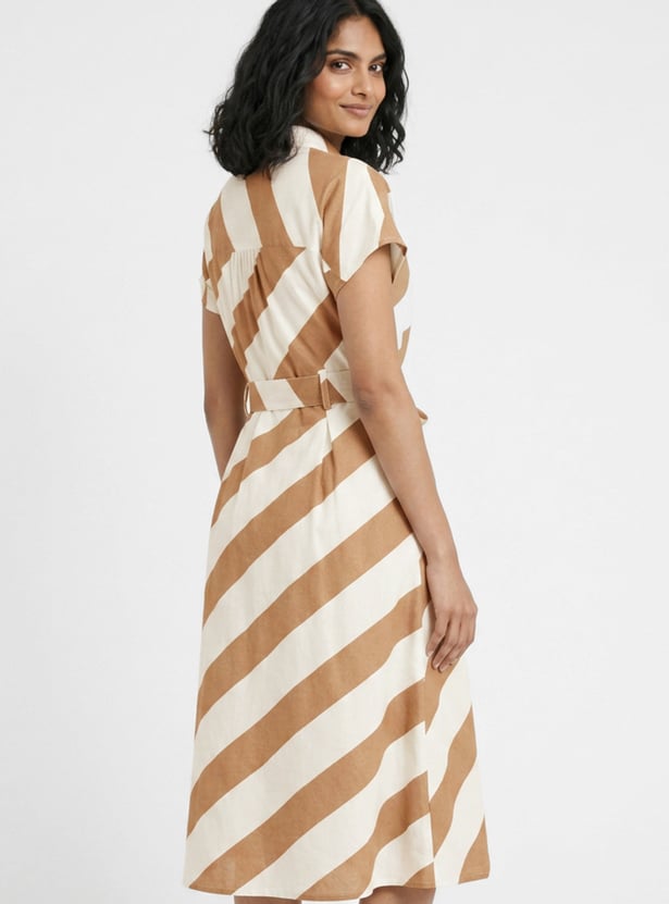 Women Printed Belted Shirt Dress