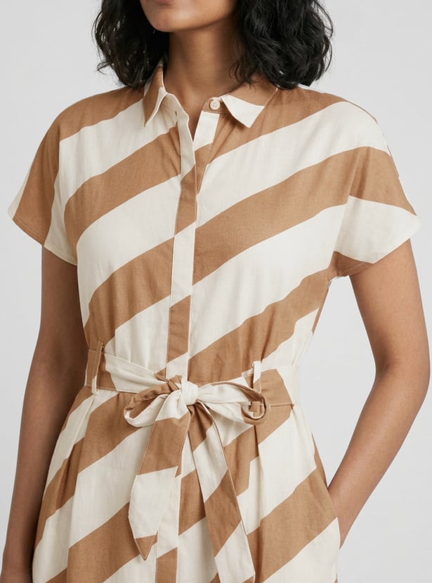 Women Printed Belted Shirt Dress