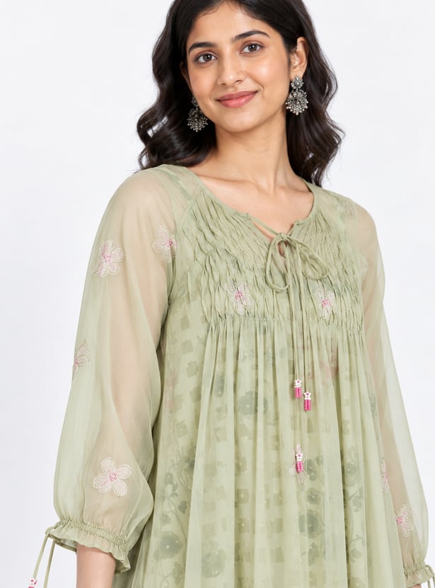 Women Printed Tiered Ethnic Dress with Printed Inner