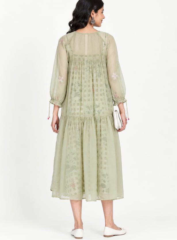Women Printed Tiered Ethnic Dress with Printed Inner