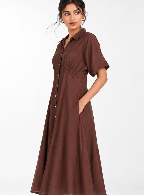 Women Solid A-line Midi Dress
