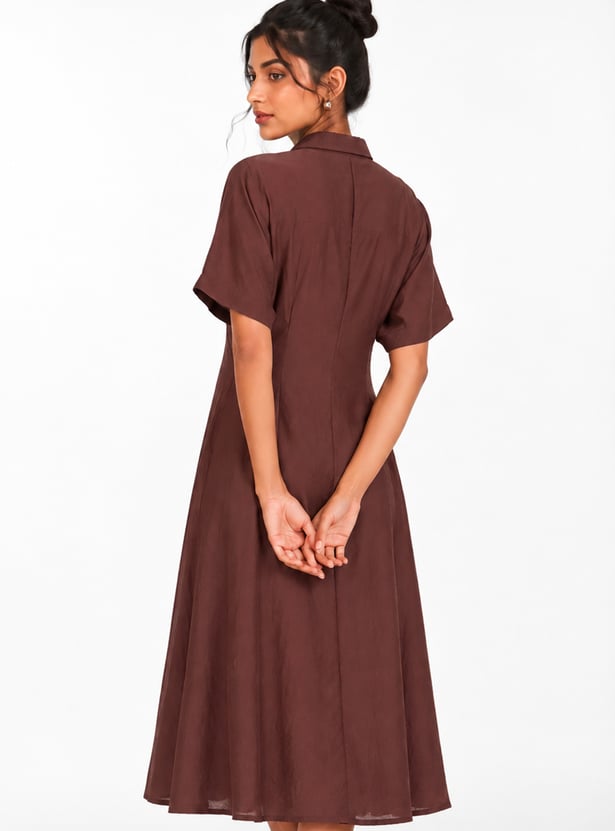 Women Solid A-line Midi Dress
