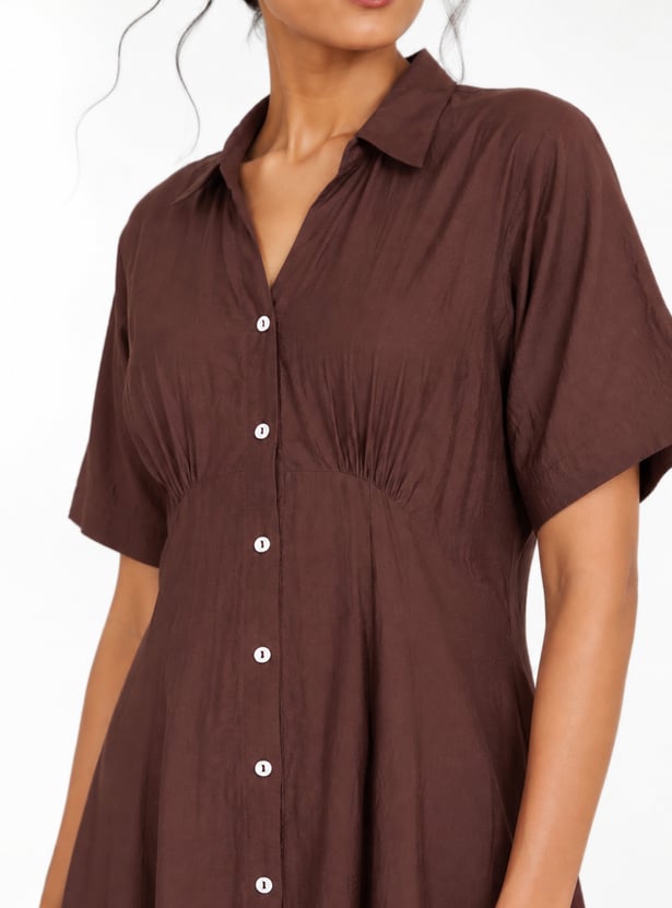 Women Solid A-line Midi Dress