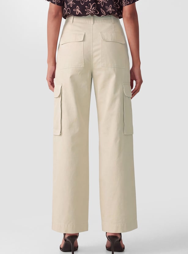 Men Solid Cargo Jeans High Rise