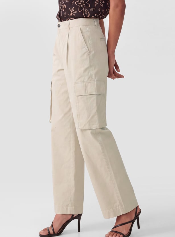 Men Solid Cargo Jeans High Rise